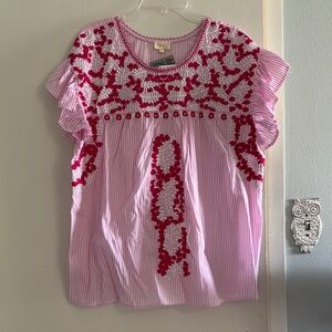Layerz Pink and White Embroidered Blouse